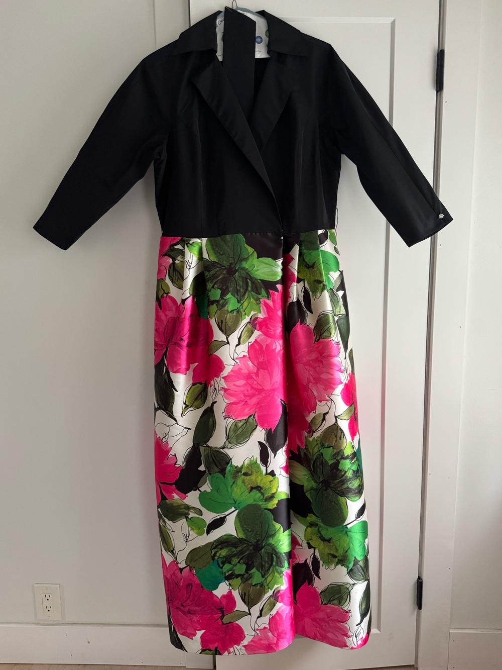 Teri Jon Black Bodice Floral Pink Green Full Skirt Girls' Dress